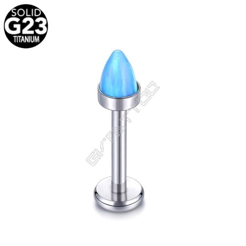 Piercing Titânio G23 Polido Labret Rosca Interna Bullet Pedra Opala Azul